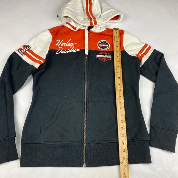 Harley Davidson Women's Classic Orange Black White Colorblock Hoodie Size M - Picture 11 of 16